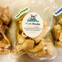 Three flavours of Collared Pig Pork Rinds: Dill Pickle, Sweet Cinnamon, Ranch